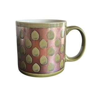 GoldFine Ceramic Coffee Mug Stoneware Green Gold Brown Shimmer Teardrop 20 Oz